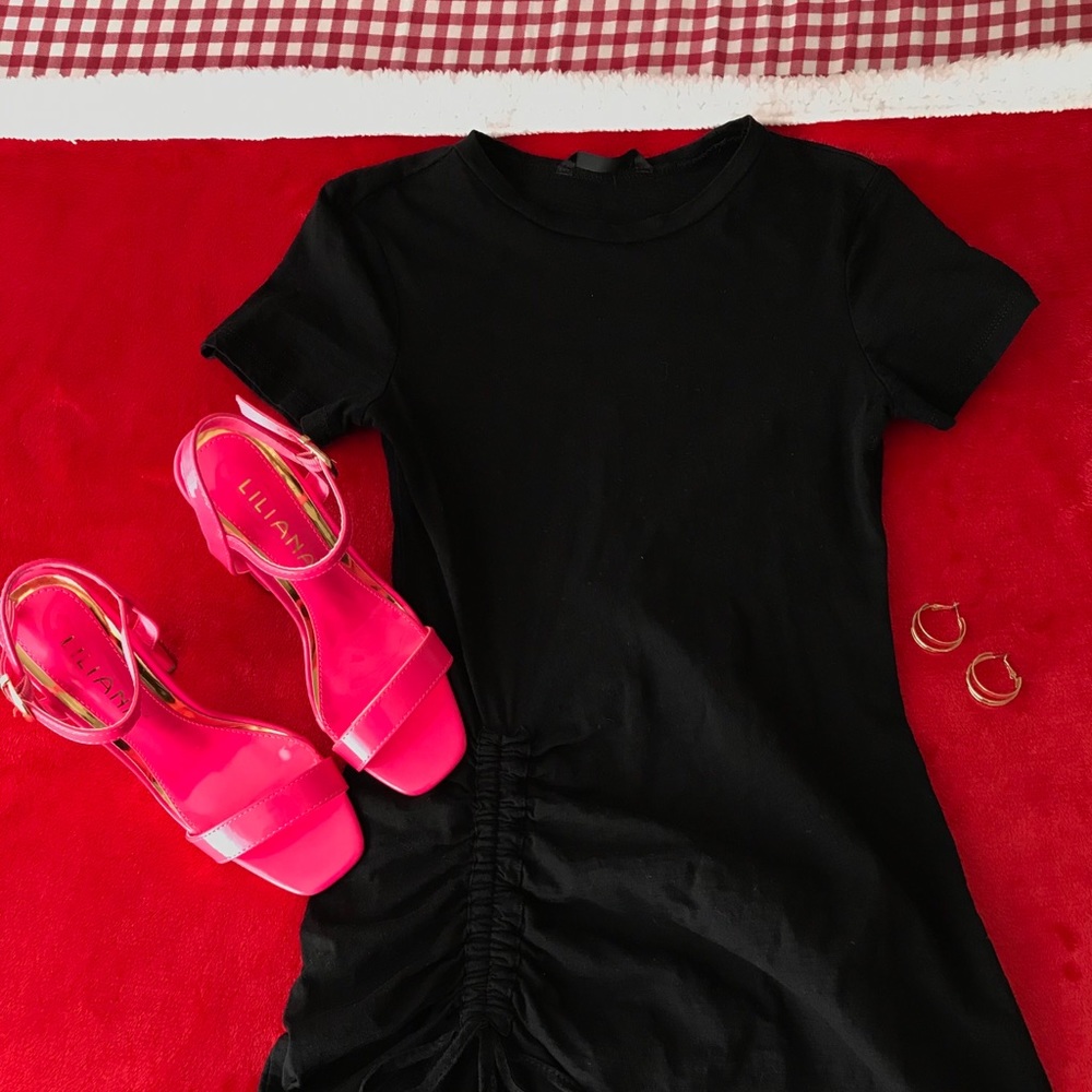 Pink Patent Square Open Toe Chunky Heel